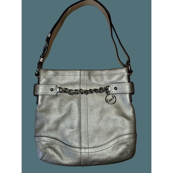 Coach Metallic Pebble Leather Chain Convertible Shoulder/Crossbody Bag - Picture 1 of 13